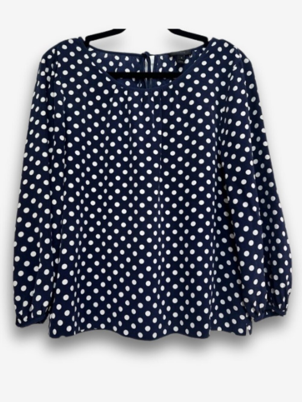 J.CREW 100% Silk Polka Dot Blouse Navy White Size 8 3/4 Sleeve Classic Top